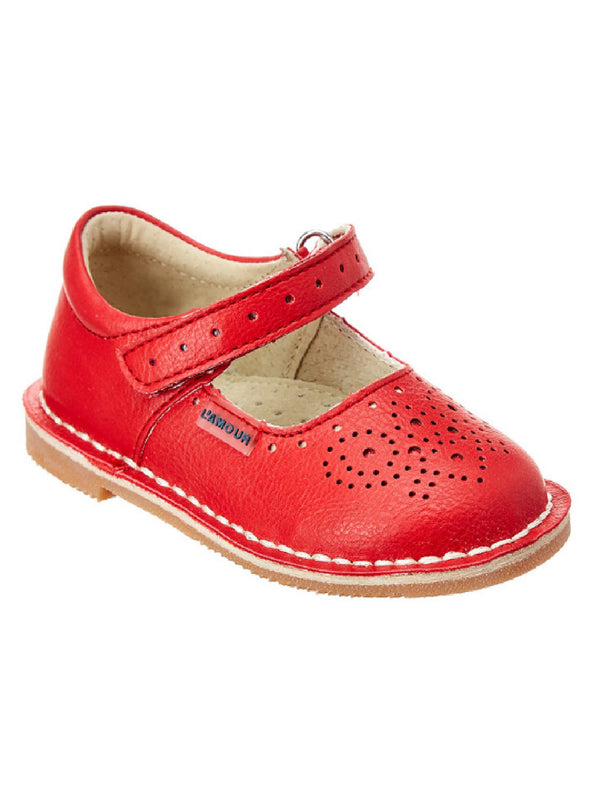 Lamour Girls Red Ollie Perforated Hook And Loop Mary Jane Shoes 5-10 Toddler - SophiasStyle.com